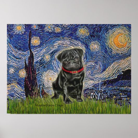 Poster Pug 13 (noir) - Nuit étoilée (Devant)