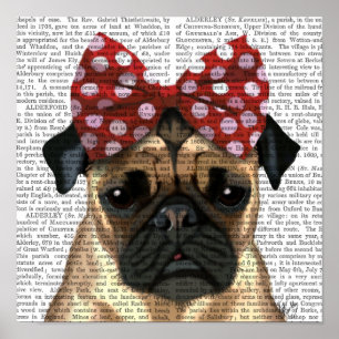 Poster Pug avec un nœud rouge tacheté sur la tête