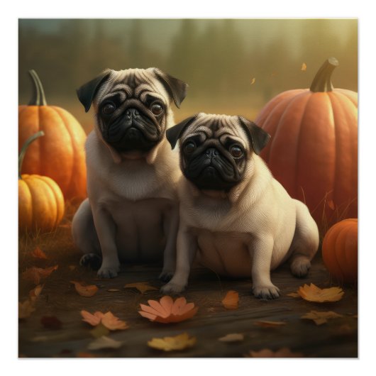 Poster Pug chiot automne délice citrouille (Devant)