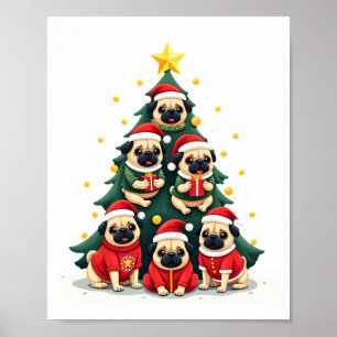 Poster Pug de Noël Arbre Mignon Xmas (4)
