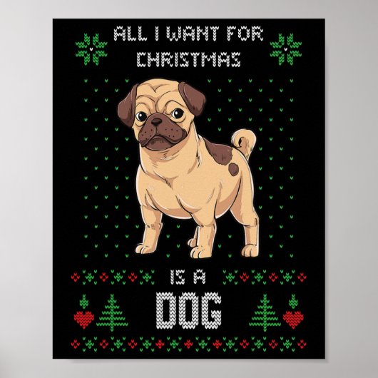 Poster Pug de pull de Noël laid Pull laid de chien (Devant)