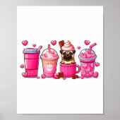 Poster Pug Inside Cup Coffees Lover Valentines Day Heart  (Devant)