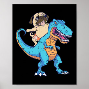 Poster Pug montant un T-rex surfant un dinosaure amateur 