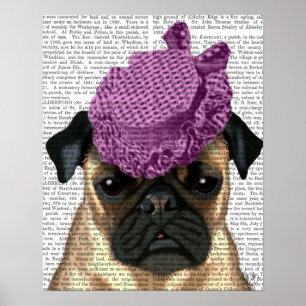 Poster Pug with Vintage Purple Hat