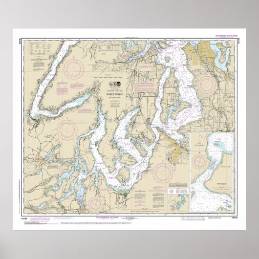 Poster Puget Sound Partie sud Graphique nautique 18448 (Devant)