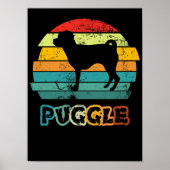 Poster Puggle Coucher de Soleil Rétro (Devant)