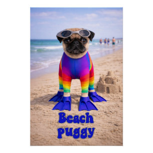 Poster Puggy de la plage