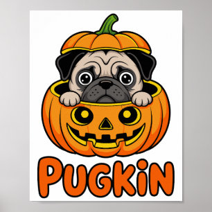 Poster Pugkin d'Halloween, chien pug citrouille