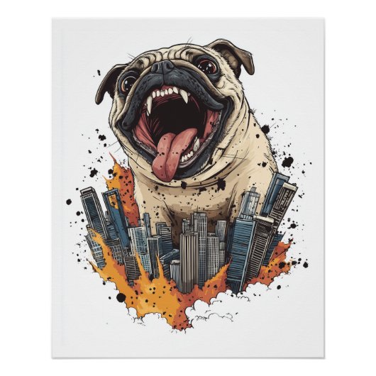 Poster Pugzilla attaque - Drôle de chien monstre (Devant)