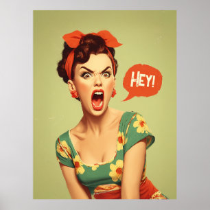 Poster Puissance d'une pin-up vintage qui crie