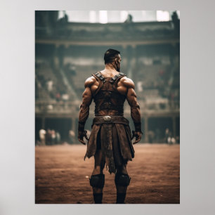 Poster Puissant gladiateur dans l'arène antique - Inspiri