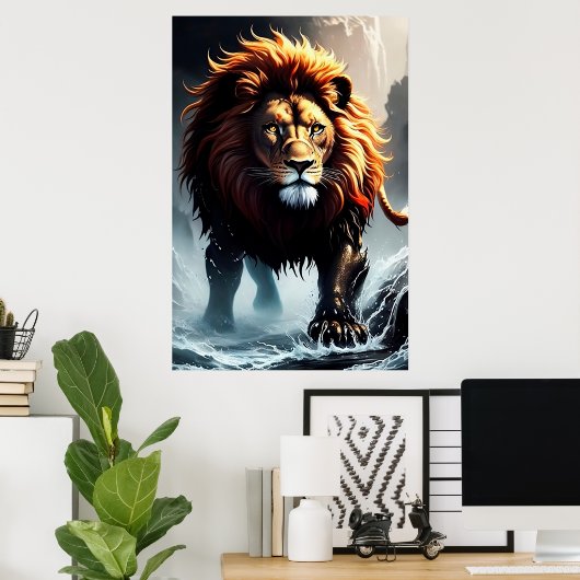 Poster Puissant Lion Marchant Sur L'Eau (Bureau à domicile)