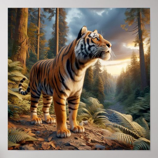 Poster Puissant tigre du Bengale dans la jungle sauvage (Devant)