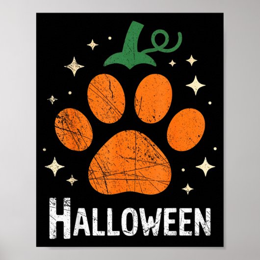 Poster Pumpkin Dog Cat Paw Print Halloween Pet Lover (Devant)