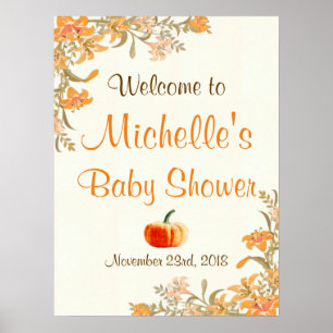 Poster Pumpkin Fall Autumn Boho Baby Shower Welcome Sign