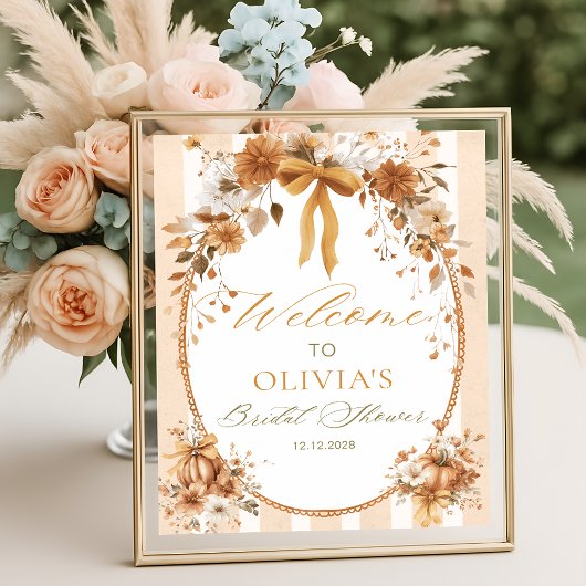 Poster Pumpkin Floral Bow Bridal Shower Welcome