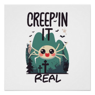 Poster Pun de l'araignée de Halloween Kawaii