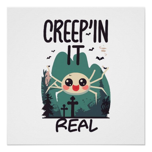 Poster Pun de l'araignée de Halloween Kawaii (Devant)