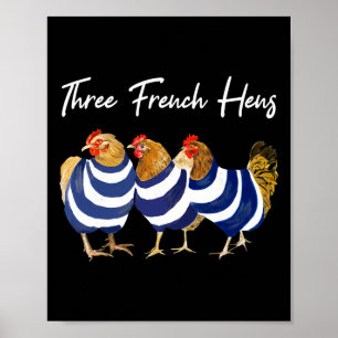 Poster Pun de Noël drôle Trois poules françaises Puns de
