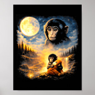 Poster Punch bébé singe regarde sa mère dans la lune
