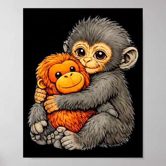 Poster Punch monkey funny cute baby animal hugging plush  (Devant)