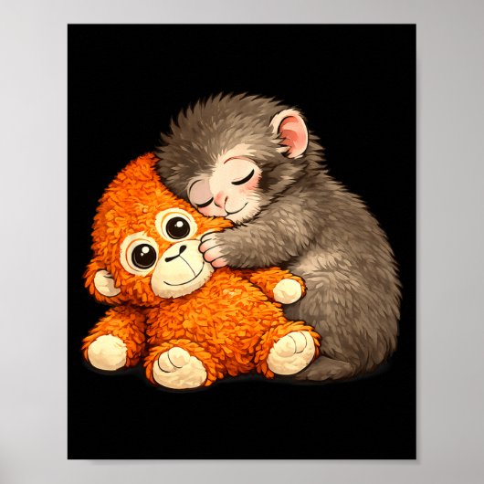 Poster Punch the monkey cuddling stuffed animal meme (Devant)