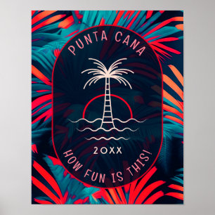 Poster Punta Cana Beach party Coucher de soleil feuille d