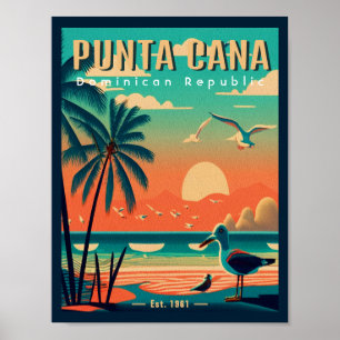 Poster Punta Cana DR Retro Flamants roses Souvenir 1950