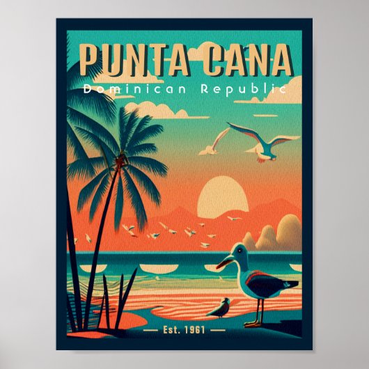 Poster Punta Cana DR Retro Flamants roses Souvenir 1950 (Devant)
