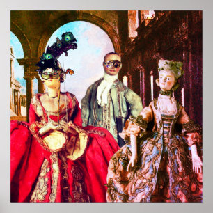 POSTER PUPPETTES ITALIENNES ANTIQUES FÊTE COSTUMÉE MASQUE