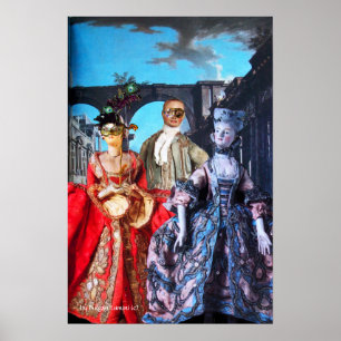 POSTER PUPPETTES ITALIENNES ANTIQUES FÊTE EN COSTUMES DE