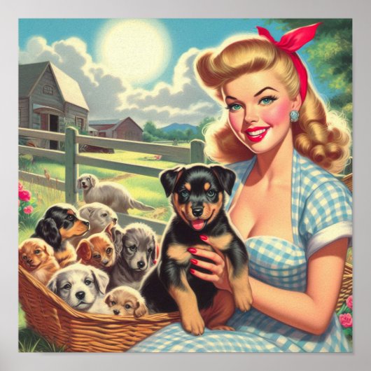 Poster Puppies vintage Pin-up (Devant)