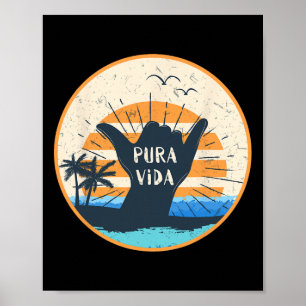 Poster Pura Vida Costa Rica Signe Shaka Surfant Surfeur G