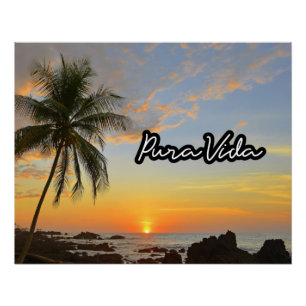 Poster Pura Vida Costa Rica Sunset Beach Art