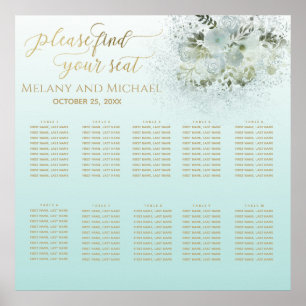 Poster Purist bleu ombre romantique floral or calligraphi