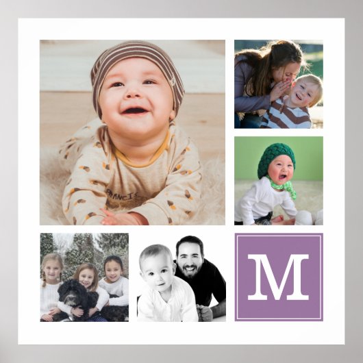 Poster Purple 5 Photo Collage Instagram Gallery Monogramm (Devant)