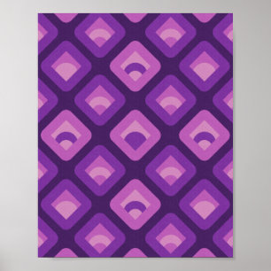 Poster Purple 70s retro sunset cubes pattern