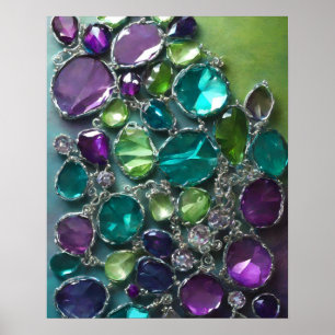 POSTER PURPLE ABSTRAIT TURQUOISE CRISTAL VERT PILE ART