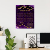 Poster Purple and Gold Agate Wedding Seating Chart (Bureau à domicile)