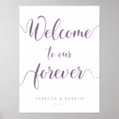 Poster Purple Bienvenue à notre Forever Mariage Sign (Devant)