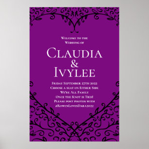 Poster Purple & Black Heart Gothic Wedding Ceremony Sign