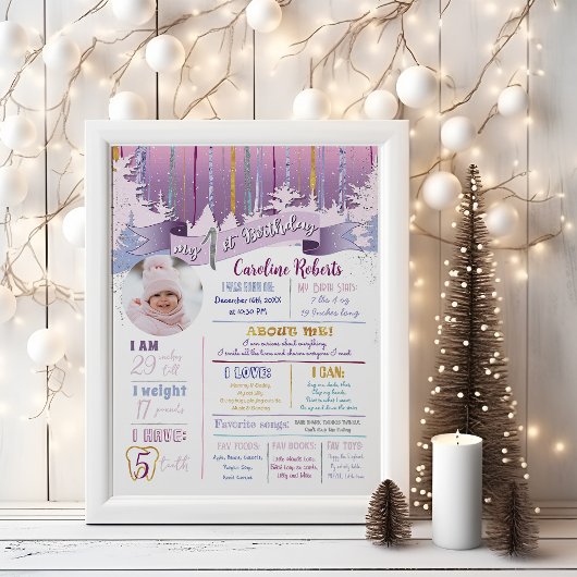 Poster Purple Bleu Or Hiver Mon Anniversaire Statistiques