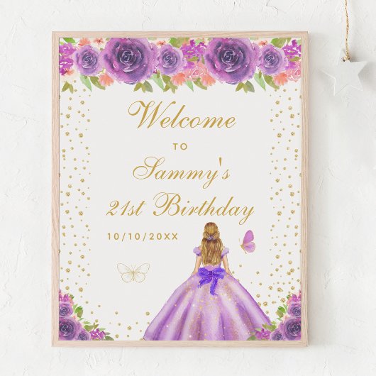 Poster Purple Blonde cheveux fille fête d'anniversaire Bi