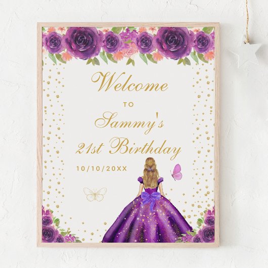 Poster Purple Blonde cheveux fille fête d'anniversaire Bi