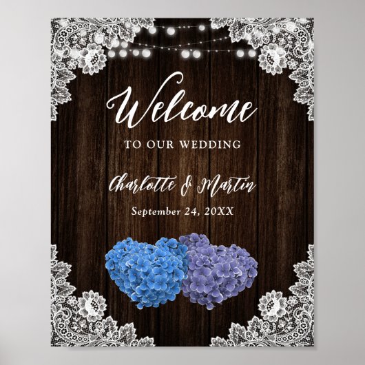 Poster Purple Blue Floral Lace Wedding Reception Sign (Devant)