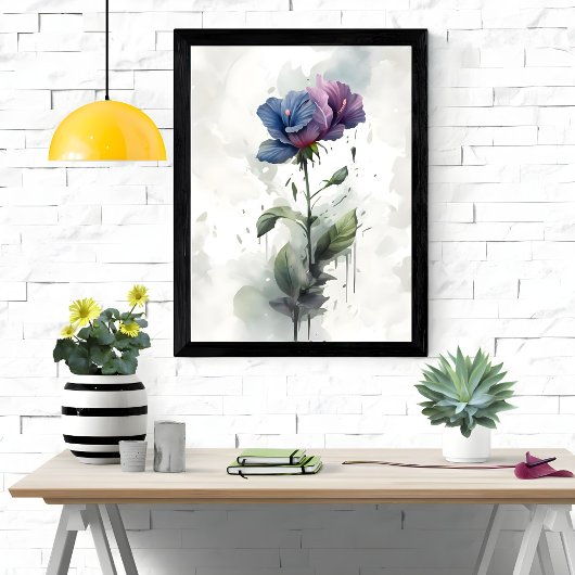 Poster "Purple & Blue Hibiscus Botanical Watercolor Art"