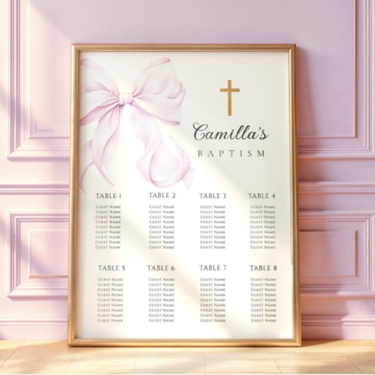Poster Purple Bow Baptism Seating Chart