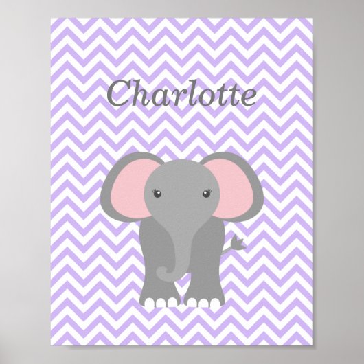 Poster Purple Chevron Elephant Décor de pépinière personn
