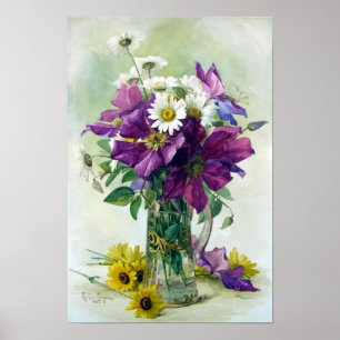 Poster Purple Clematis et White Daisies Imprimer
