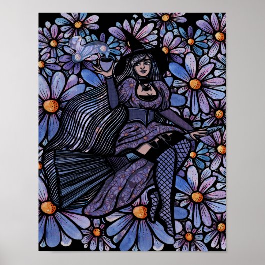 Poster Purple Coffee Witch Daisy Art (Devant)
